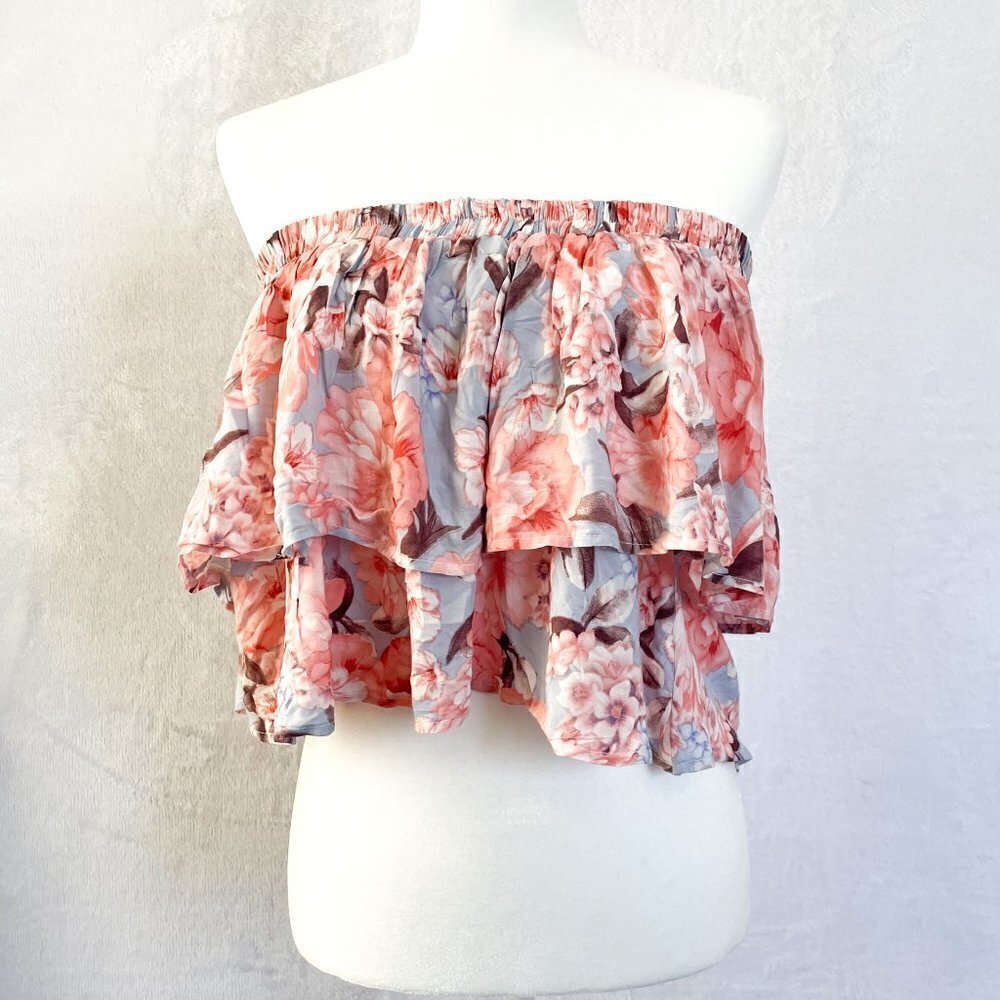 Jaase floral blouse Boho Chic off Shoulder tiered Crop Top size large - Picture 6 of 6